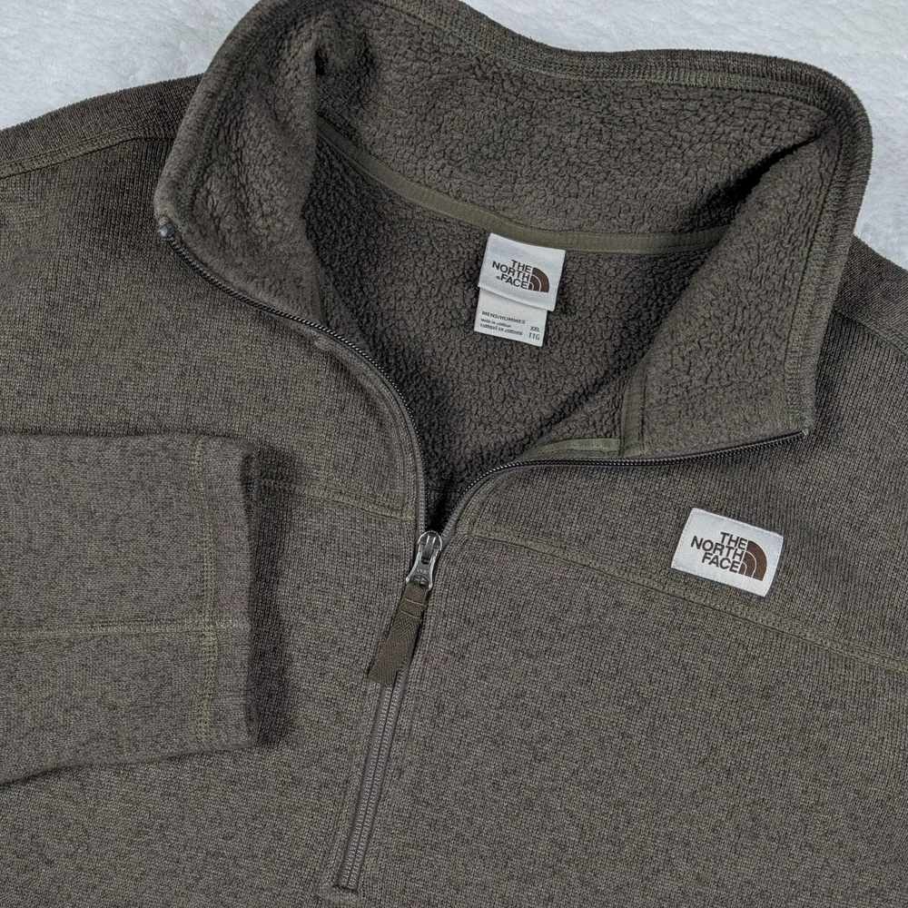 The North Face Gordon Lyons 1/4 Zip‎ Mens 2XL Brown Deep Pile Fleece Pullover